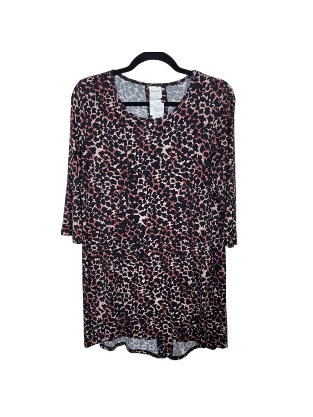 Soma Split Back Animal Print Tunic Top Sz Small NWT Capsule Wardrobe 3/4 Sleeve